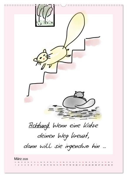 Produktbild: Katzen. Lustige Spr&uuml;che f&uuml;r Katzenmenschen (hochwertiger Premium Wandkalender 2026 DIN A2 hoch), Kunstdruck in Hochglanz