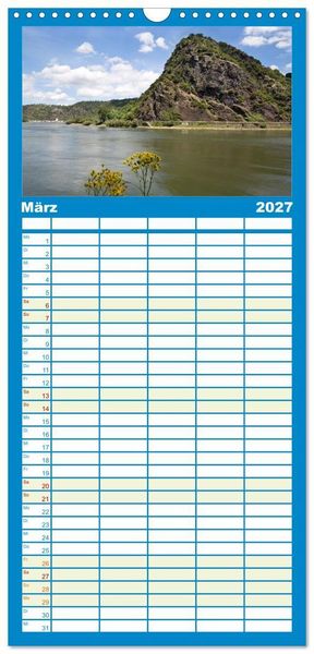 Produktbild: Familienplaner 2027 - Oberes Mittelrheintal Sehnsuchtsziel f&uuml;r Romantiker mit 5 Spalten (Wandkalender, 21 x 45 cm) CALVENDO