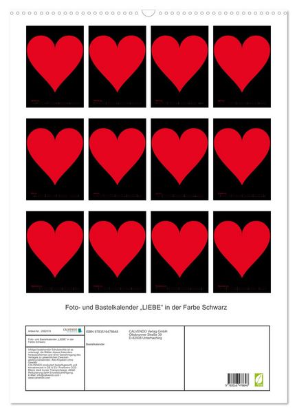 Produktbild: Foto- und Bastelkalender &bdquo;LIEBE&ldquo; in der Farbe Schwarz (Wandkalender 2026 DIN A2 hoch), CALVENDO Monatskalender