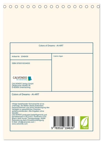 Produktbild: Colors of Dreams - AI-ART (Tischkalender 2026 DIN A5 hoch), CALVENDO Monatskalender