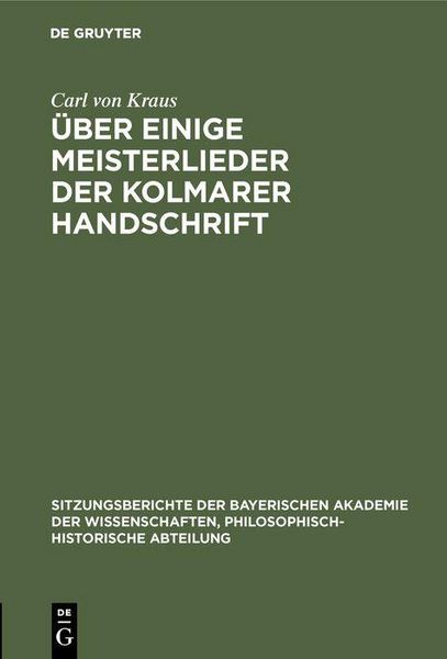 Produktbild: &Uuml;ber einige Meisterlieder der Kolmarer Handschrift