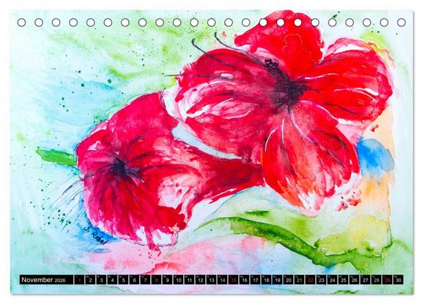 Produktbild: Blumenjahr - Bunte Bl&uuml;ten in Aquarell (Tischkalender 2026 DIN A5 quer), CALVENDO Monatskalender