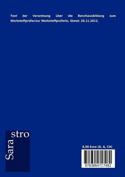 Produktbild: Verordnung &uuml;ber die Berufsausbildung zum Werkstoffpr&uuml;fer/zur Werkstoffpr&uuml;ferin