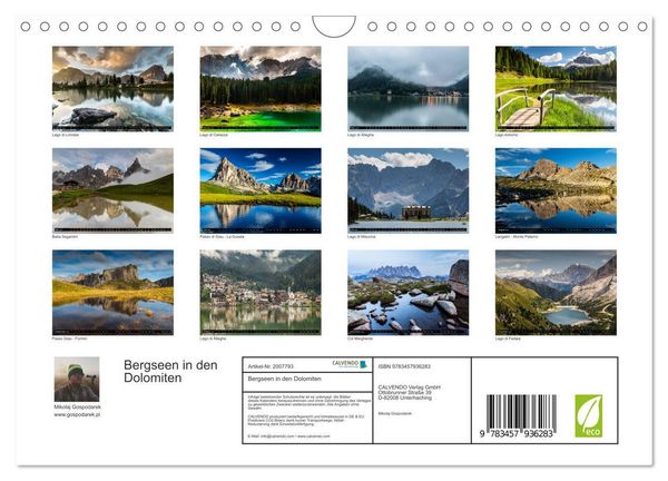 Produktbild: Bergseen in den Dolomiten (Wandkalender 2026 DIN A4 quer), CALVENDO Monatskalender