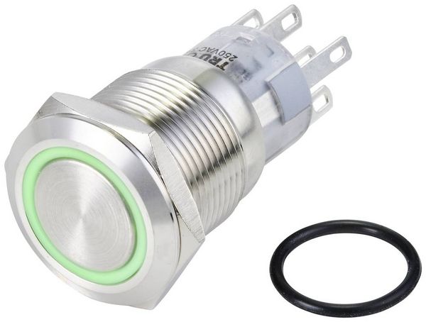 Produktbild: TRU COMPONENTS TC-10090964 LAS1-AGQ-22E/G/24V/S Vandalismusgesch&uuml;tzter Drucktaster 250 V/AC 3 A 2 x Ein/(Ein) tastend Gr&uuml;n IP65 1 St.