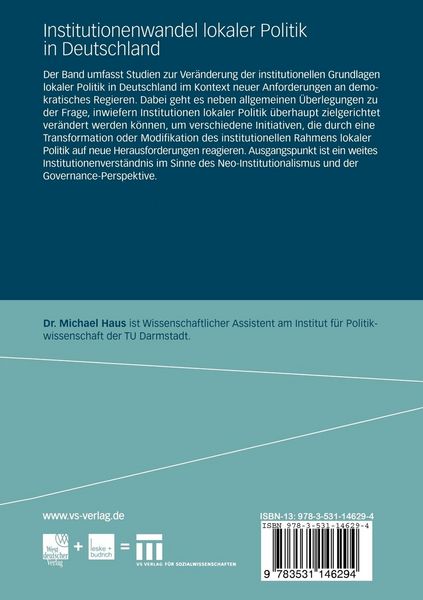 Produktbild: Institutionenwandel lokaler Politik in Deutschland