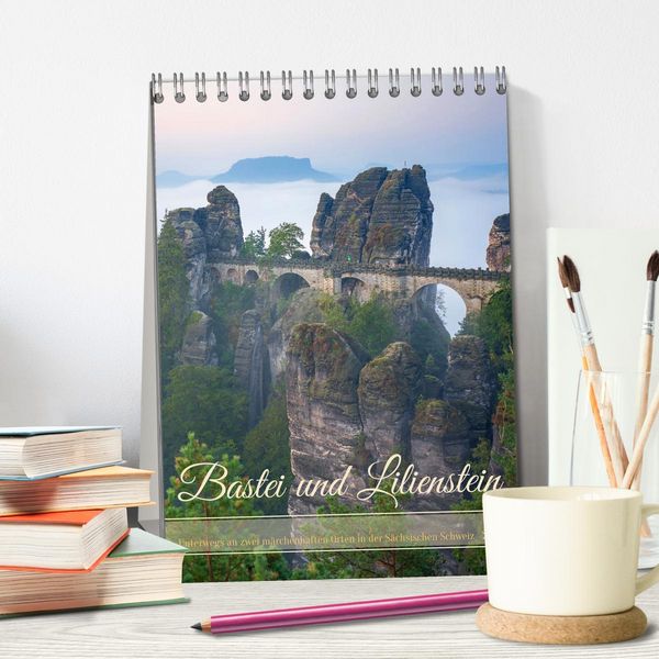 Produktbild: Bastei und Lilienstein - Unterwegs an zwei m&auml;rchenhaften Orten in der S&auml;chsischen Schweiz (Tischkalender 2026 DIN A5 hoch), CALVENDO Monatskalender