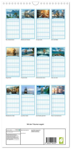 Produktbild: Familienplaner 2026 - Mit den Tr&auml;umen segeln mit 5 Spalten (Wandkalender, 21 x 45 cm) CALVENDO