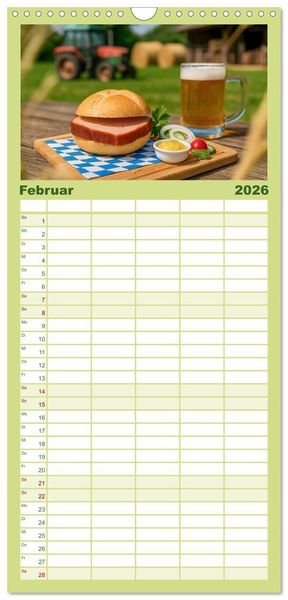 Produktbild: Familienplaner 2026 - Leberk&auml;se-Kalender - Die Leberk&auml;ssemmel aus Bayern mit 5 Spalten (Wandkalender, 21 x 45 cm) CALVENDO