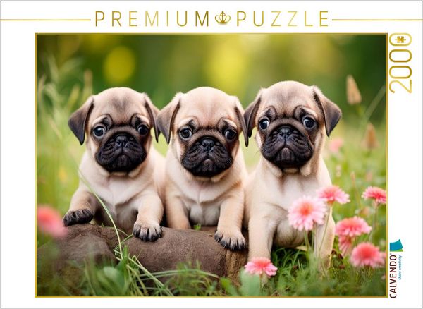 Produktbild: CALVENDO Puzzle Mopsparade im Bl&uuml;tenmeer | 2000 Teile Lege-Gr&ouml;&szlig;e 90x67cm Foto-Puzzle f&uuml;r gl&uuml;ckliche Stunden