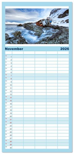 Produktbild: Familienplaner 2026 - Wracks der Vergangenheit &ndash; Gestrandete Zeugen der Zeit mit 5 Spalten (Wandkalender, 21 x 45 cm) CALVENDO