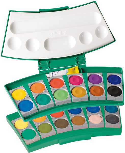 Pelikan Deckfarbkasten ProColor®24, mit 24 Farben, 1 Tube Deckweiß und Pinsel, grün