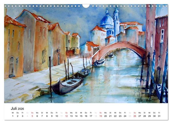 Produktbild: Aquarelle - quer durch Europa (Wandkalender 2026 DIN A3 quer), CALVENDO Monatskalender