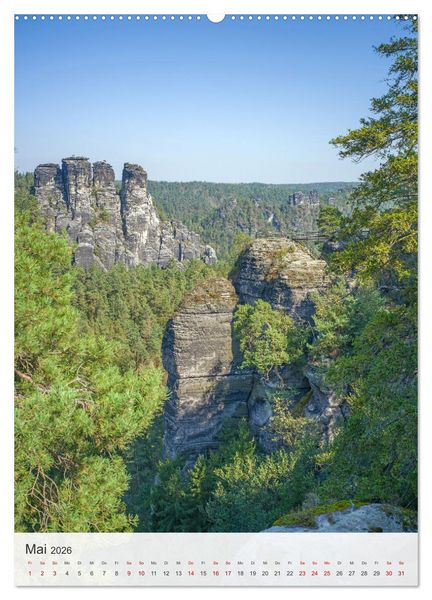 Produktbild: Bastei und Lilienstein - Unterwegs an zwei m&auml;rchenhaften Orten in der S&auml;chsischen Schweiz (hochwertiger Premium Wandkalender 2026 DIN A2 hoch), Kunstdruck in Hochglanz