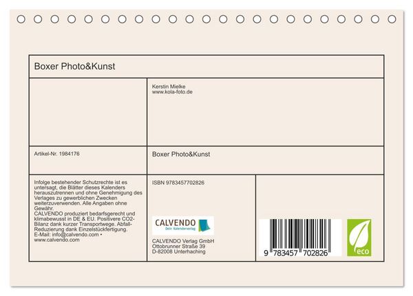 Produktbild: Boxer Photo&Kunst (Tischkalender 2026 DIN A5 quer), CALVENDO Monatskalender