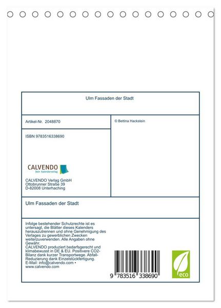 Produktbild: Ulm Fassaden der Stadt (Tischkalender 2026 DIN A5 hoch), CALVENDO Monatskalender