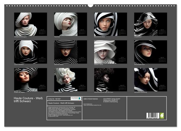 Produktbild: Haute Couture - Wei&szlig; trifft Schwarz (Wandkalender 2026 DIN A2 quer), CALVENDO Monatskalender