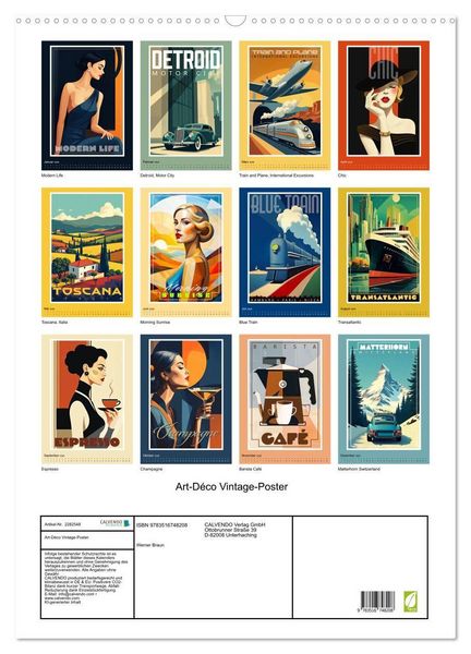 Produktbild: Art-D&eacute;co Vintage-Poster (Wandkalender 2026 DIN A2 hoch), CALVENDO Monatskalender