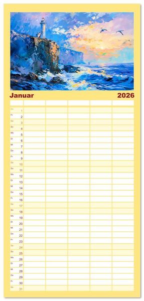 Produktbild: Familienplaner 2026 - Ein Tag am Meer - Durch die Augen der Impressionisten mit 5 Spalten (Wandkalender, 21 x 45 cm) CALVENDO