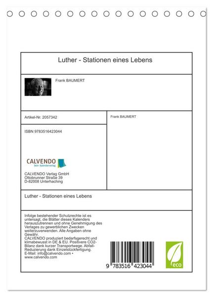 Produktbild: Luther - Stationen eines Lebens (Tischkalender 2026 DIN A5 hoch), CALVENDO Monatskalender