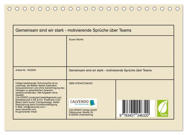 Produktbild: Gemeinsam sind wir stark - motivierende Spr&uuml;che &uuml;ber Teams (Tischkalender 2026 DIN A5 quer), CALVENDO Monatskalender