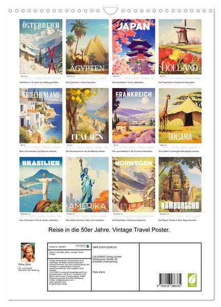 Produktbild: Reise in die 50er Jahre. Vintage Travel Poster. (Wandkalender 2026 DIN A3 hoch), CALVENDO Monatskalender