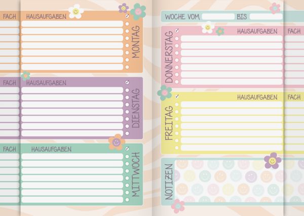 Produktbild: Brunnen Hausaufgabenheft Happy Hippie &brvbar; A5, 48 Blatt, mehrfarbig, pastell