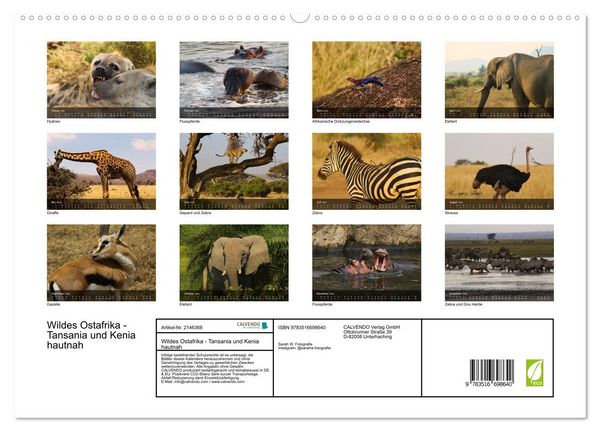 Produktbild: Wildes Ostafrika - Tansania und Kenia hautnah (hochwertiger Premium Wandkalender 2026 DIN A2 quer), Kunstdruck in Hochglanz