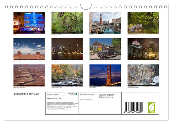 Produktbild: Blickpunkte der USA (Wandkalender 2026 DIN A4 quer), CALVENDO Monatskalender