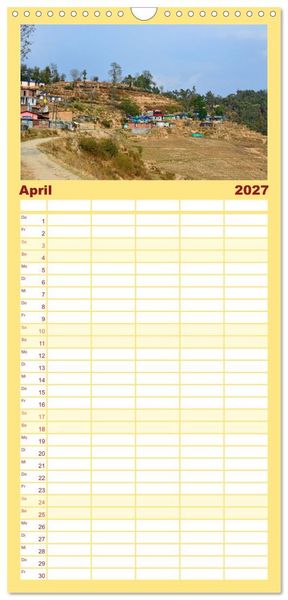Produktbild: Familienplaner 2027 - Im Kathmandutal mit 5 Spalten (Wandkalender, 21 x 45 cm) CALVENDO