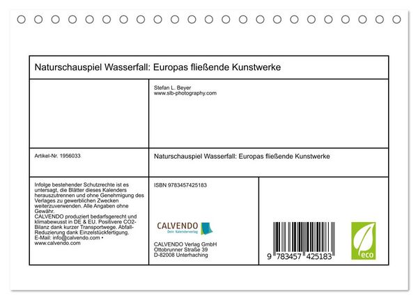 Produktbild: Naturschauspiel Wasserfall: Europas flie&szlig;ende Kunstwerke (Tischkalender 2026 DIN A5 quer), CALVENDO Monatskalender