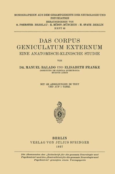Produktbild: Das Corpus Geniculatum Externum Eine Anatomisch-Klinische Studie