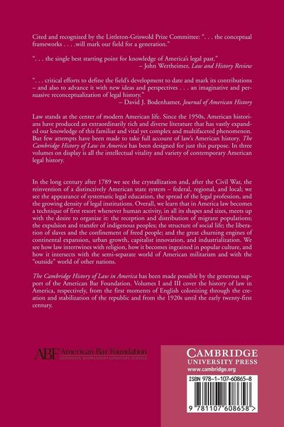 Produktbild: The Cambridge History of Law in America