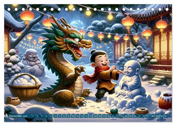 Produktbild: M&ouml;nch und Drache: Vier Jahreszeiten im Tempelgarten (Tischkalender 2026 DIN A5 quer), CALVENDO Monatskalender
