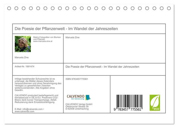 Produktbild: Die Poesie der Pflanzenwelt - Im Wandel der Jahreszeiten (Tischkalender 2026 DIN A5 quer), CALVENDO Monatskalender