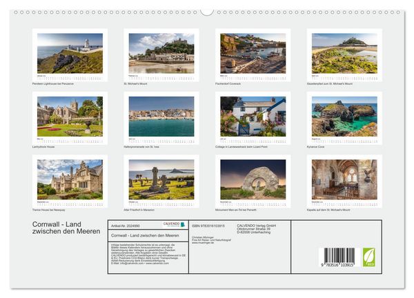 Produktbild: Cornwall - Land zwischen den Meeren (hochwertiger Premium Wandkalender 2026 DIN A2 quer), Kunstdruck in Hochglanz