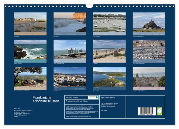 Produktbild: Frankreichs sch&ouml;nste K&uuml;sten (Wandkalender 2026 DIN A3 quer), CALVENDO Monatskalender