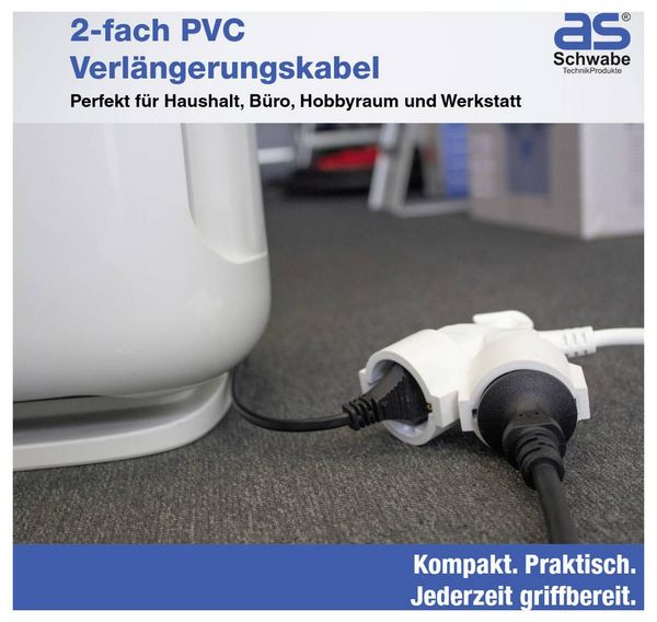 Produktbild: AS Schwabe 51025 Strom Verl&auml;ngerungskabel Wei&szlig; 3m