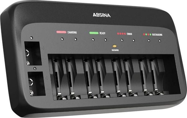 Produktbild: Absina 301003 Schnellladeger&auml;t NiMH, NiCd 9V Block, Micro (AAA), Mignon (AA)