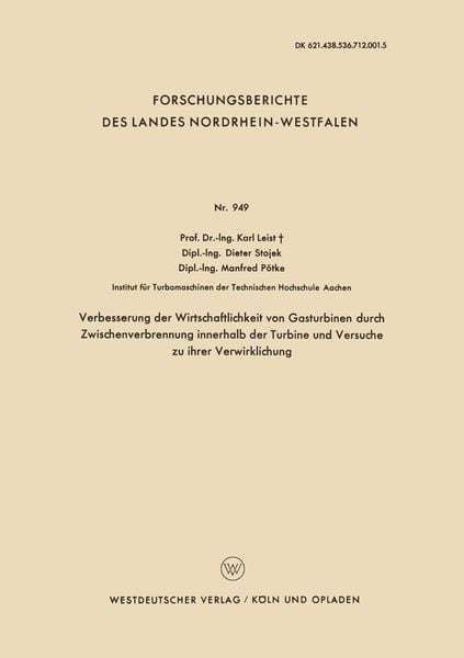 Produktbild: Verbesserung der Wirtschaftlichkeit von Gasturbinen durch Zwischenverbrennung innerhalb der Turbine und Versuche zu ihrer Verwirklichung