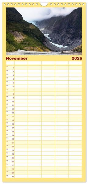Produktbild: Familienplaner 2026 - Neuseeland - ein Naturparadies mit 5 Spalten (Wandkalender, 21 x 45 cm) CALVENDO