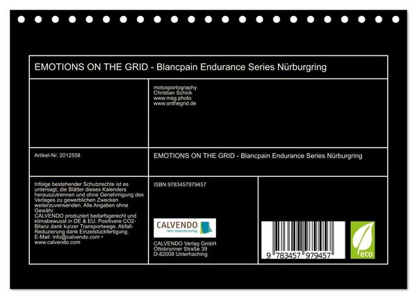 Produktbild: EMOTIONS ON THE GRID - Blancpain Endurance Series N&uuml;rburgring (Tischkalender 2026 DIN A5 quer), CALVENDO Monatskalender