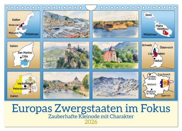 Produktbild: Europas Zwergstaaten im Fokus (Wandkalender 2026 DIN A4 quer), CALVENDO Monatskalender