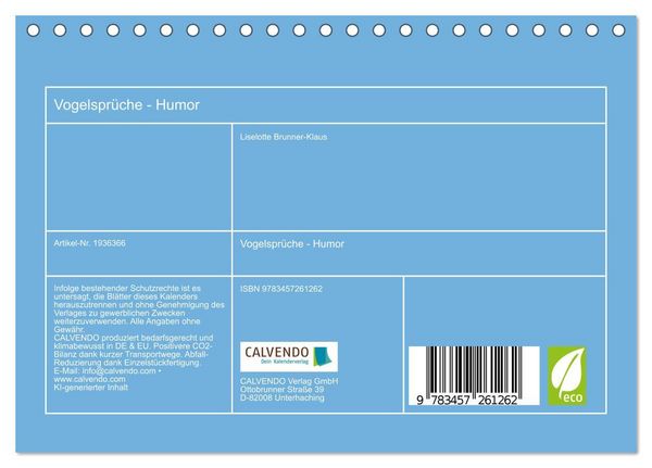 Produktbild: Vogelspr&uuml;che - Humor (Tischkalender 2026 DIN A5 quer), CALVENDO Monatskalender