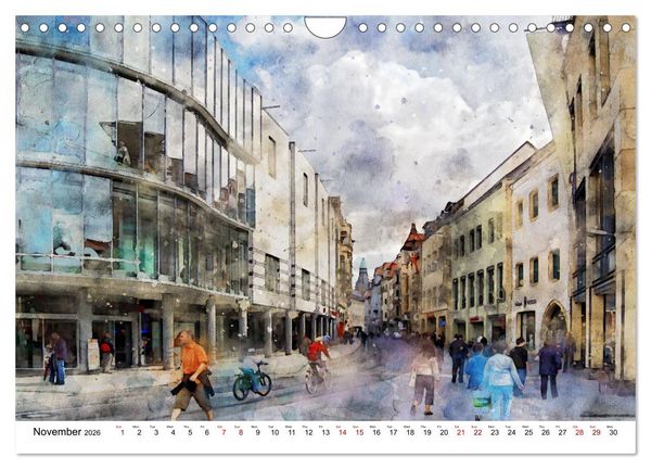 Produktbild: Erfurt - City views in watercolors (Wall Calendar 2026 DIN A4 landscape), CALVENDO 12 Month Wall Calendar