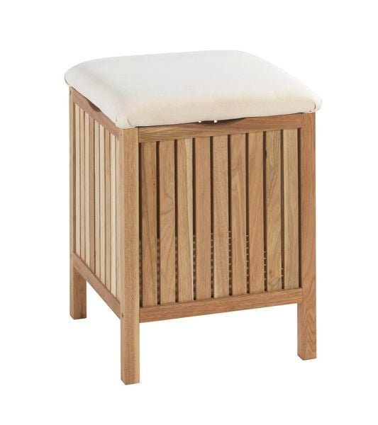 Hocker Mod. Norway mit Wäschesammler, Badhocker, massives Walnussholz