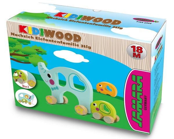 Holzspielzeug Kidiwood Nachzieh-Elefantenfamilie 3tlg