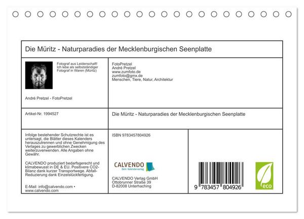 Produktbild: Die M&uuml;ritz - Naturparadies der Mecklenburgischen Seenplatte (Tischkalender 2026 DIN A5 quer), CALVENDO Monatskalender