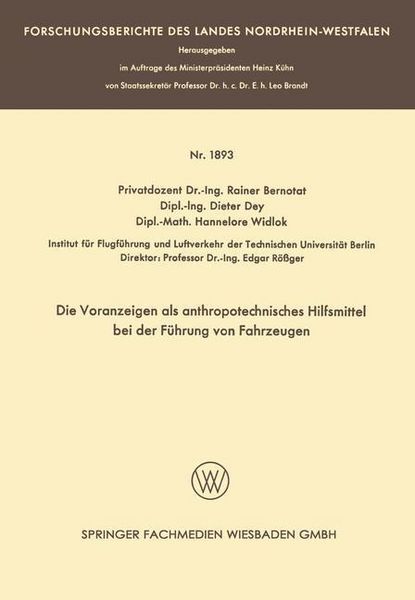Produktbild: Die Voranzeigen als anthropotechnisches Hilfsmittel bei der F&uuml;hrung von Fahrzeugen