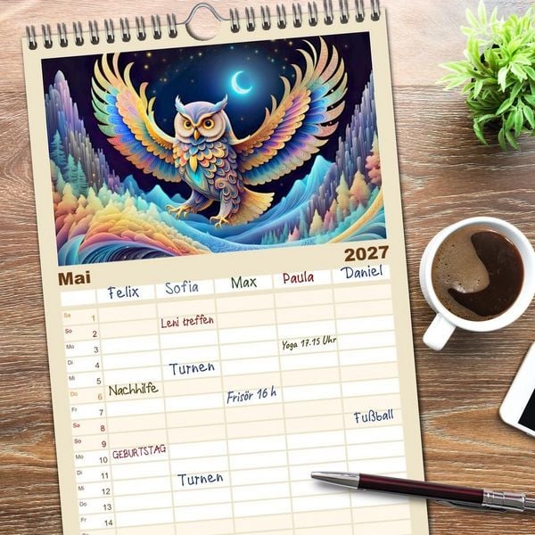 Produktbild: Familienplaner 2027 - Tiere aus Regenbogenfarben mit 5 Spalten (Wandkalender, 21 x 45 cm) CALVENDO